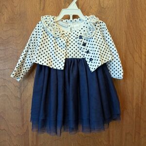 Like New First Impressions Navy Polka Dot Dress With Carigan